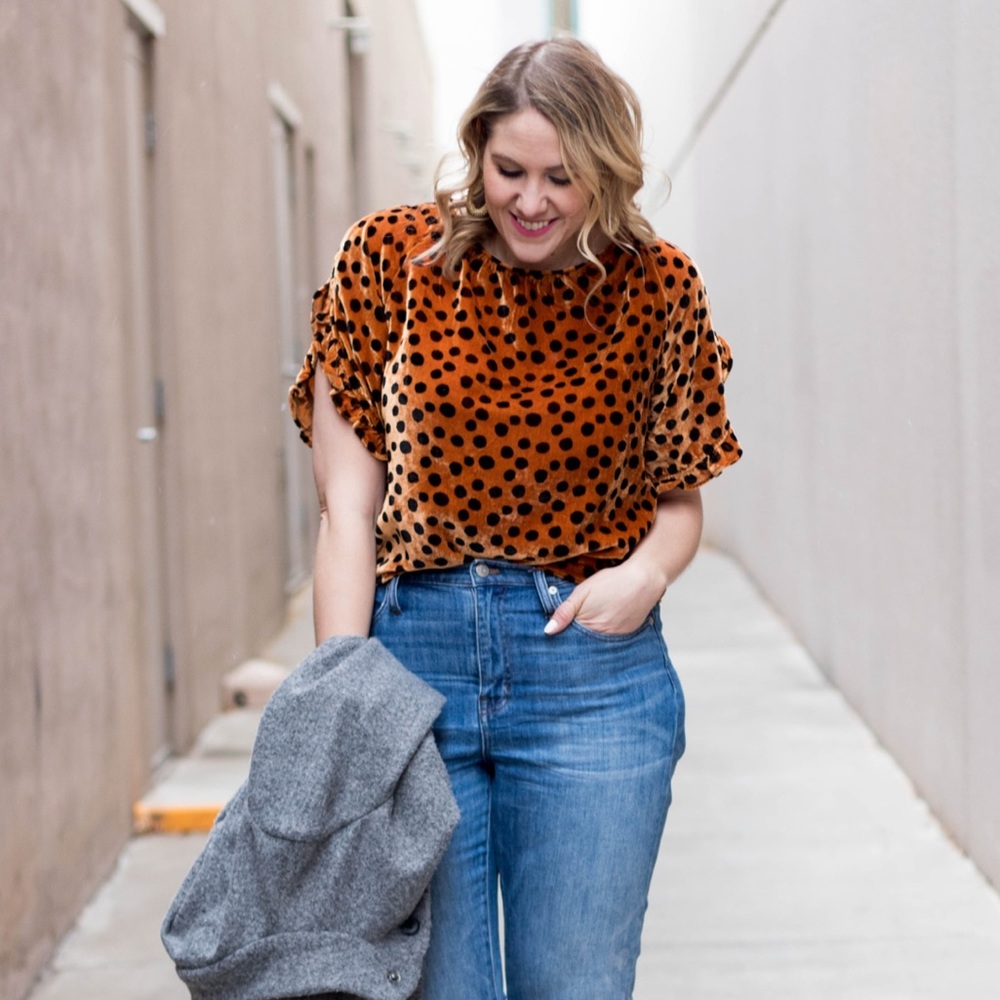 MADEWELL Velvet Memento Ruffle-Sleeve Top